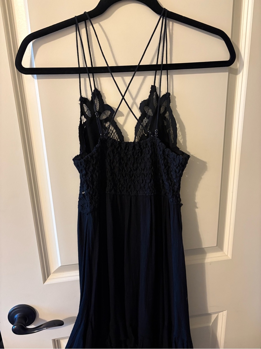 Free People Black Lace-Trim Slip Dress with Strappy Back